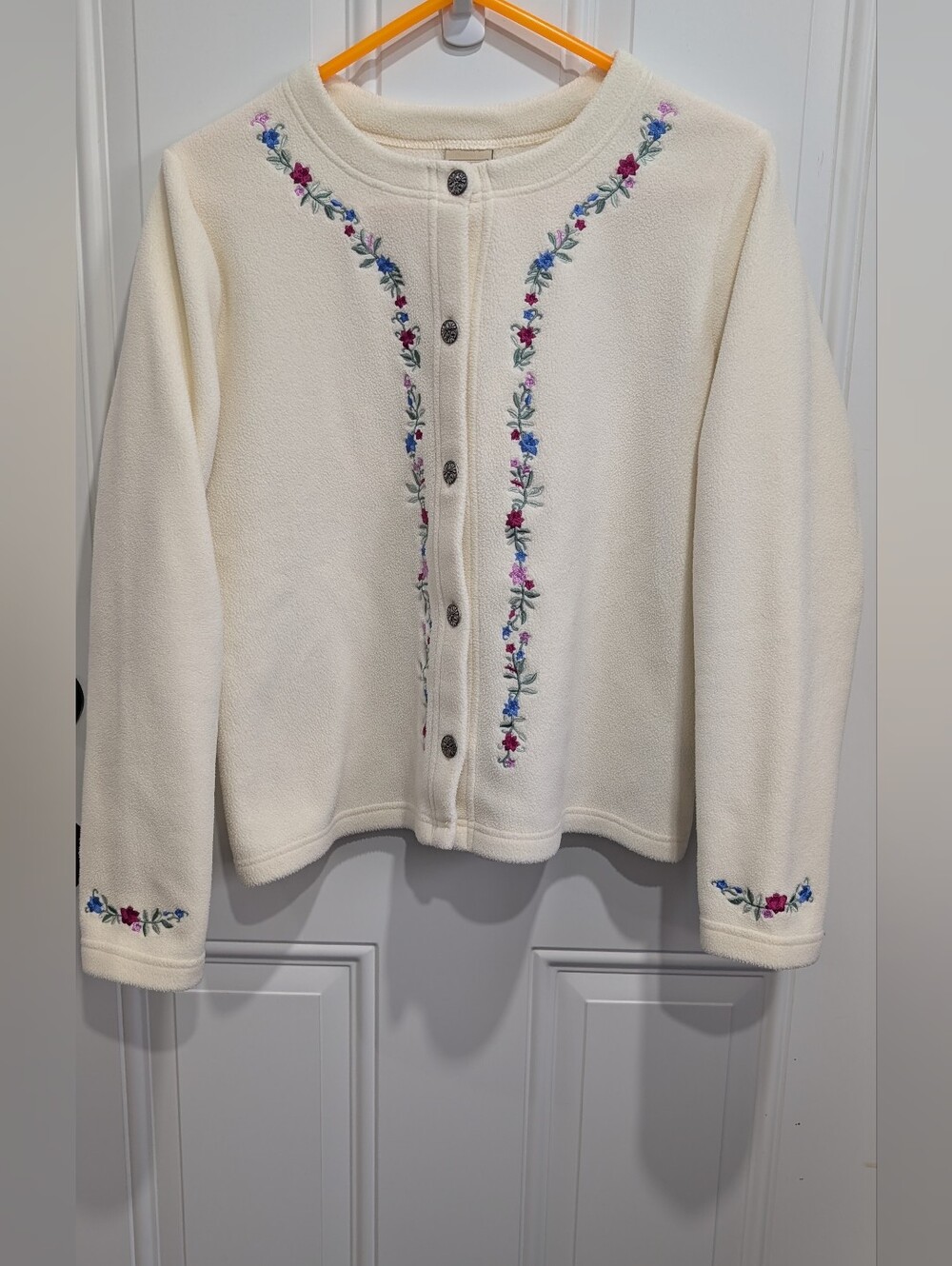 Vintage L.L. Bean Polartec Fleece Embroidered Cardigan Jacket – Cream